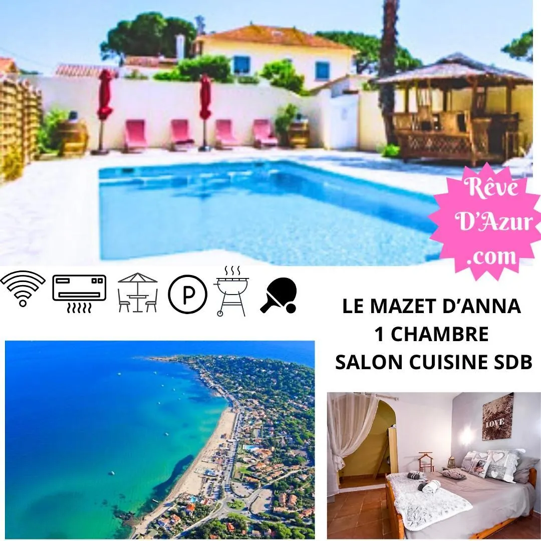 Reve D'Azur, Mazet En Bord De Mer, Parking, Piscine Partagee, Terrasse Bbq & Draps Inclus La Nartelle, 1 Salon, 1 Chambre, 1 Cuisine , 1 Sdb Sainte-Maxime 0*,